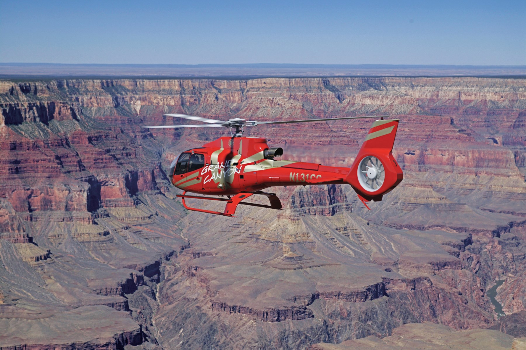 Helicopter flying over the Grand Canyon