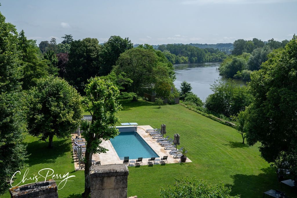 The 14-metre pool overlooking the Dordogne